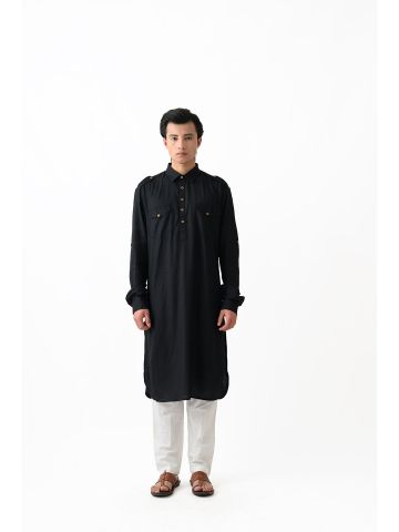 Sanskar- Menswear- Long Kurta-Black